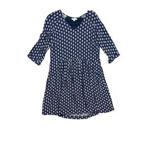 Garnet Hill Women's Multi Floral V-Neck 3/4 Sleeve Pleated Mini‎ Dress Size 12